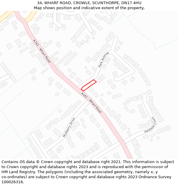 34, WHARF ROAD, CROWLE, SCUNTHORPE, DN17 4HU: Location map and indicative extent of plot