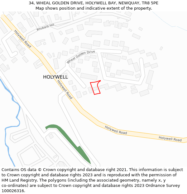 34, WHEAL GOLDEN DRIVE, HOLYWELL BAY, NEWQUAY, TR8 5PE: Location map and indicative extent of plot