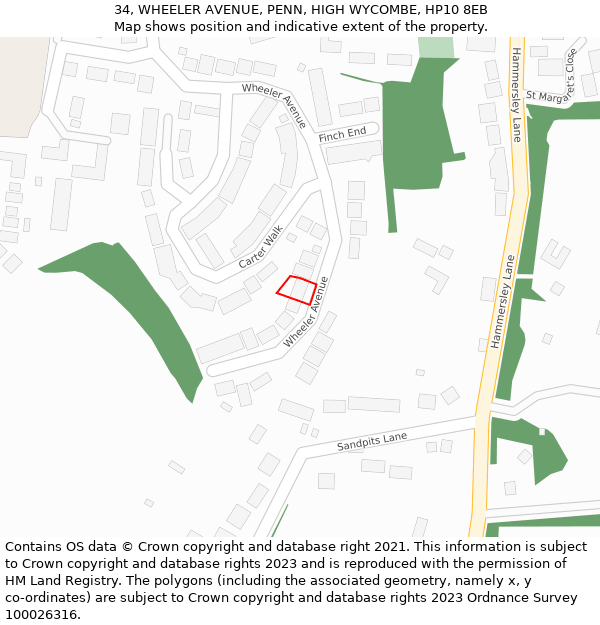 34, WHEELER AVENUE, PENN, HIGH WYCOMBE, HP10 8EB: Location map and indicative extent of plot