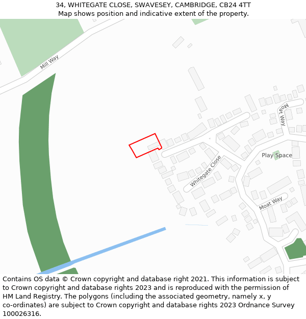 34, WHITEGATE CLOSE, SWAVESEY, CAMBRIDGE, CB24 4TT: Location map and indicative extent of plot