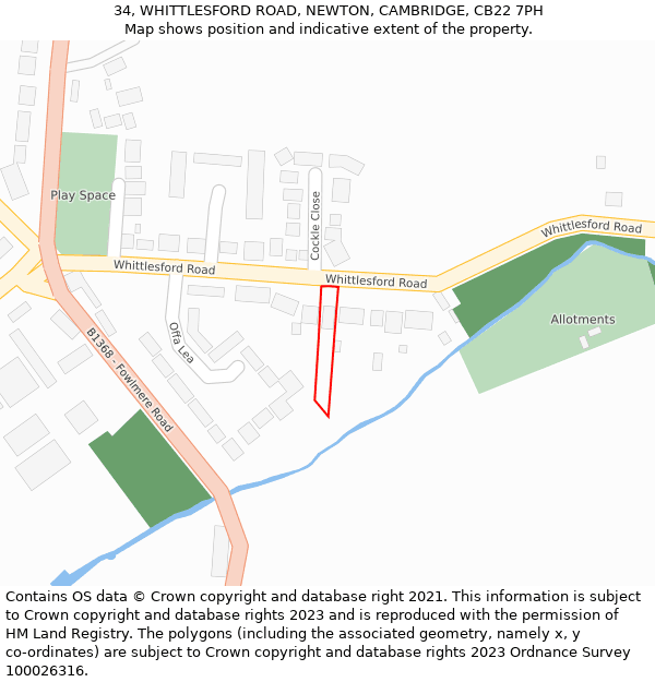34, WHITTLESFORD ROAD, NEWTON, CAMBRIDGE, CB22 7PH: Location map and indicative extent of plot