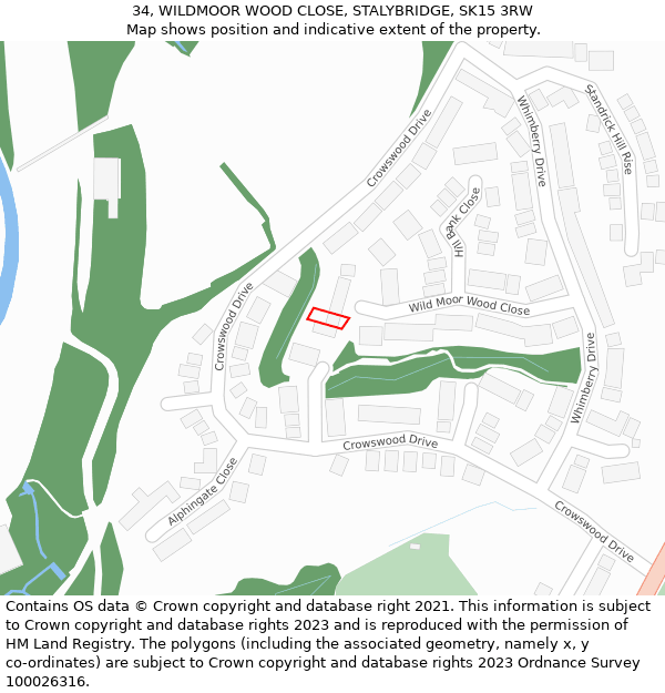 34, WILDMOOR WOOD CLOSE, STALYBRIDGE, SK15 3RW: Location map and indicative extent of plot