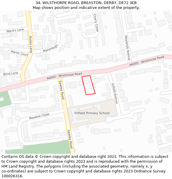 34, WILSTHORPE ROAD, BREASTON, DERBY, DE72 3EB: Location map and indicative extent of plot