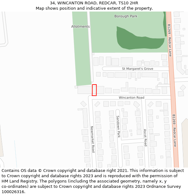 34, WINCANTON ROAD, REDCAR, TS10 2HR: Location map and indicative extent of plot