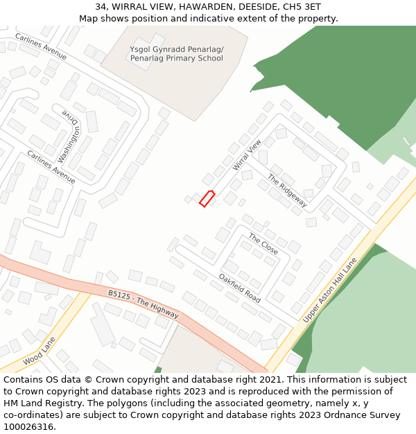 34, WIRRAL VIEW, HAWARDEN, DEESIDE, CH5 3ET: Location map and indicative extent of plot