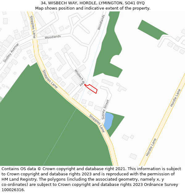 34, WISBECH WAY, HORDLE, LYMINGTON, SO41 0YQ: Location map and indicative extent of plot