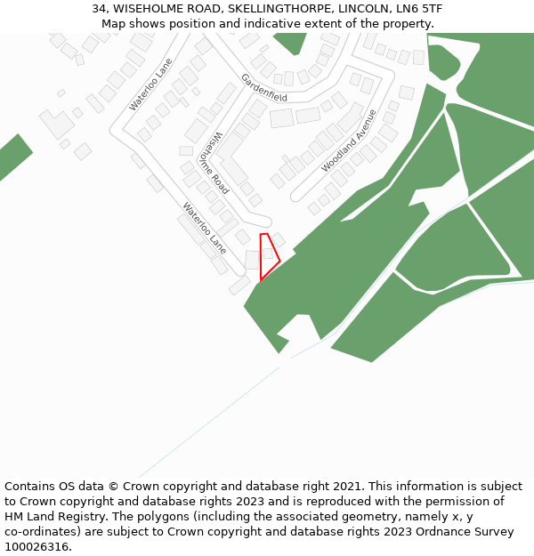 34, WISEHOLME ROAD, SKELLINGTHORPE, LINCOLN, LN6 5TF: Location map and indicative extent of plot