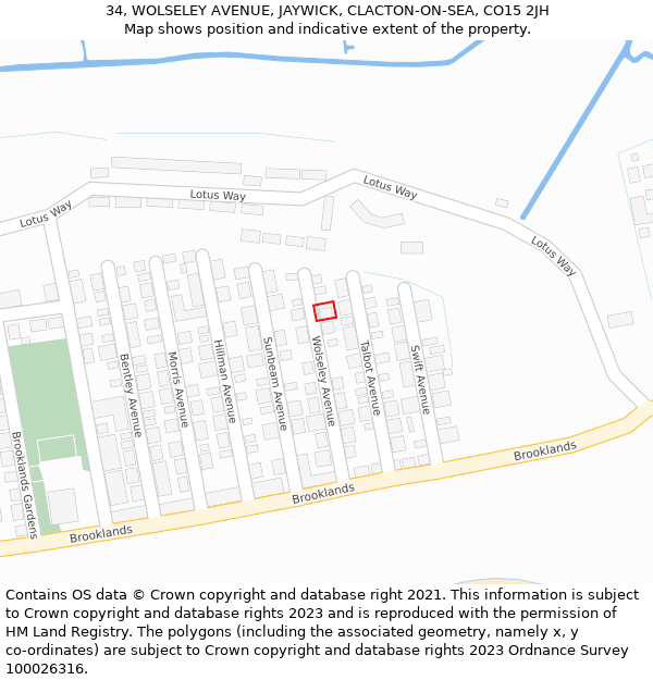 34, WOLSELEY AVENUE, JAYWICK, CLACTON-ON-SEA, CO15 2JH: Location map and indicative extent of plot