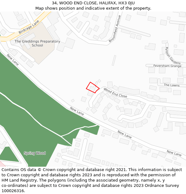 34, WOOD END CLOSE, HALIFAX, HX3 0JU: Location map and indicative extent of plot