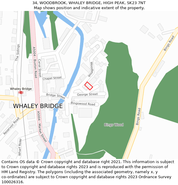 34, WOODBROOK, WHALEY BRIDGE, HIGH PEAK, SK23 7NT: Location map and indicative extent of plot