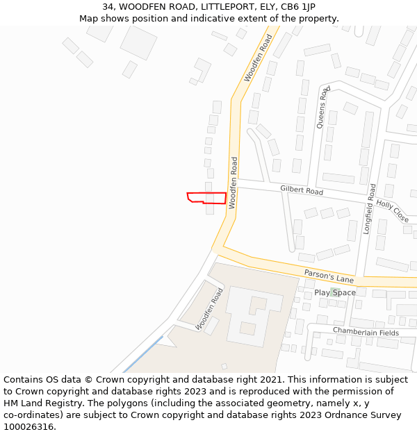 34, WOODFEN ROAD, LITTLEPORT, ELY, CB6 1JP: Location map and indicative extent of plot