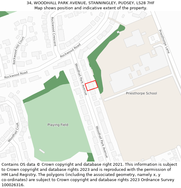 34, WOODHALL PARK AVENUE, STANNINGLEY, PUDSEY, LS28 7HF: Location map and indicative extent of plot