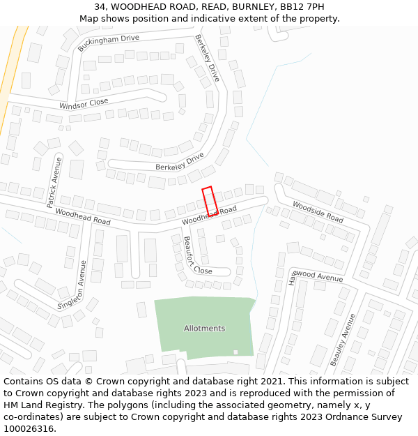 34, WOODHEAD ROAD, READ, BURNLEY, BB12 7PH: Location map and indicative extent of plot