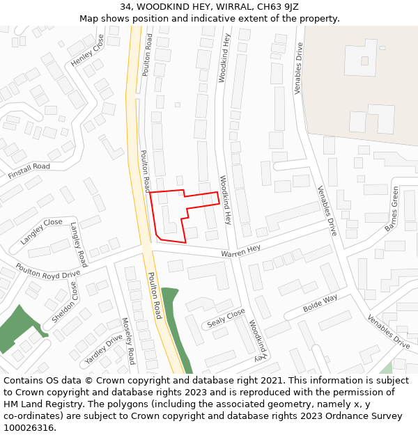 34, WOODKIND HEY, WIRRAL, CH63 9JZ: Location map and indicative extent of plot