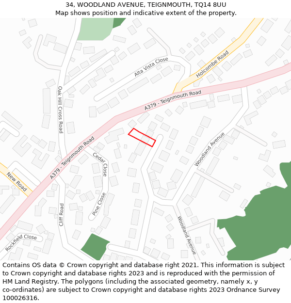 34, WOODLAND AVENUE, TEIGNMOUTH, TQ14 8UU: Location map and indicative extent of plot