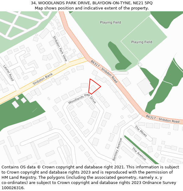 34, WOODLANDS PARK DRIVE, BLAYDON-ON-TYNE, NE21 5PQ: Location map and indicative extent of plot