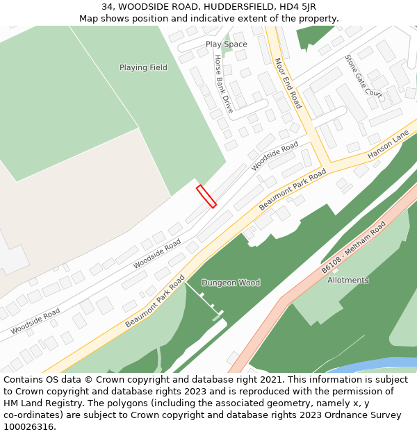 34, WOODSIDE ROAD, HUDDERSFIELD, HD4 5JR: Location map and indicative extent of plot