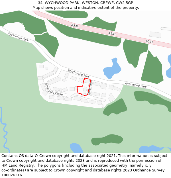 34, WYCHWOOD PARK, WESTON, CREWE, CW2 5GP: Location map and indicative extent of plot