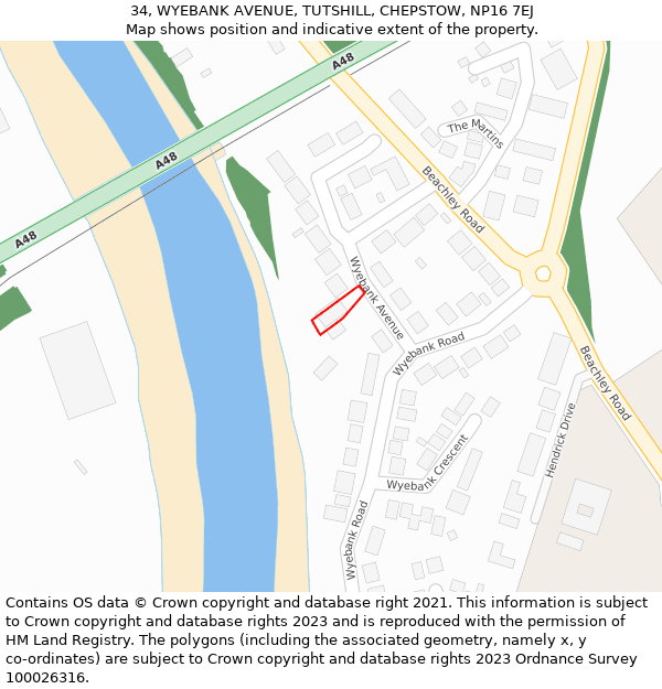 34, WYEBANK AVENUE, TUTSHILL, CHEPSTOW, NP16 7EJ: Location map and indicative extent of plot