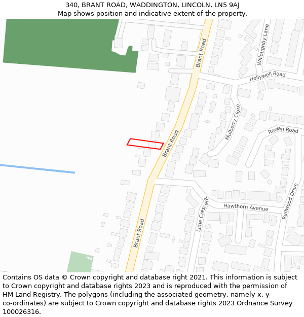 340, BRANT ROAD, WADDINGTON, LINCOLN, LN5 9AJ: Location map and indicative extent of plot