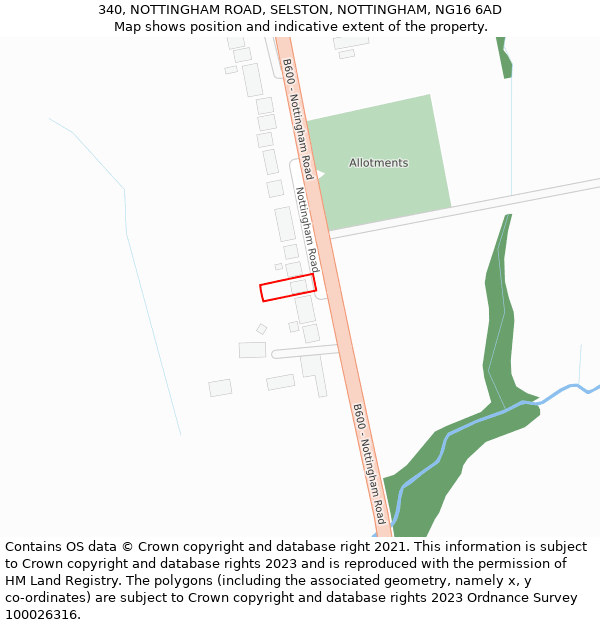 340, NOTTINGHAM ROAD, SELSTON, NOTTINGHAM, NG16 6AD: Location map and indicative extent of plot