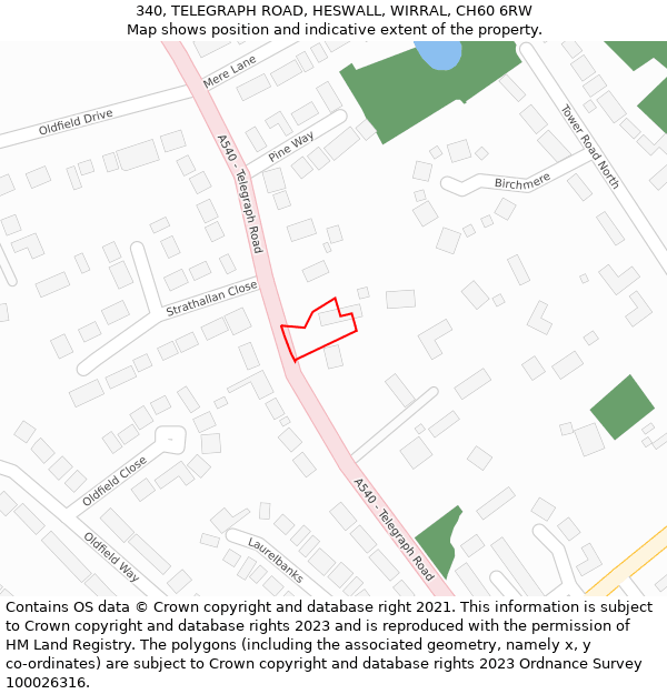 340, TELEGRAPH ROAD, HESWALL, WIRRAL, CH60 6RW: Location map and indicative extent of plot