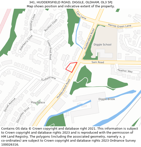 341, HUDDERSFIELD ROAD, DIGGLE, OLDHAM, OL3 5PJ: Location map and indicative extent of plot