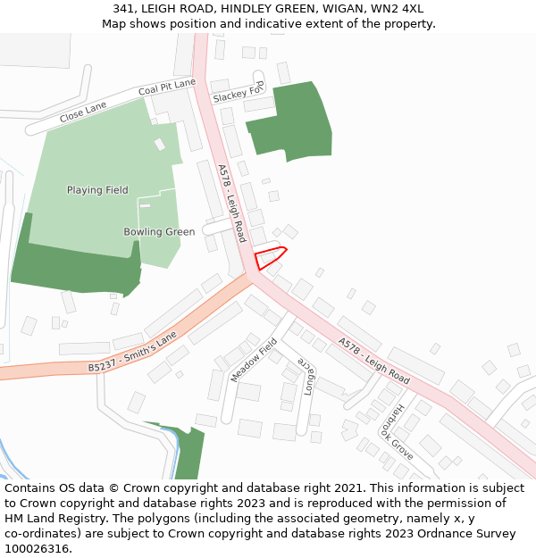 341, LEIGH ROAD, HINDLEY GREEN, WIGAN, WN2 4XL: Location map and indicative extent of plot