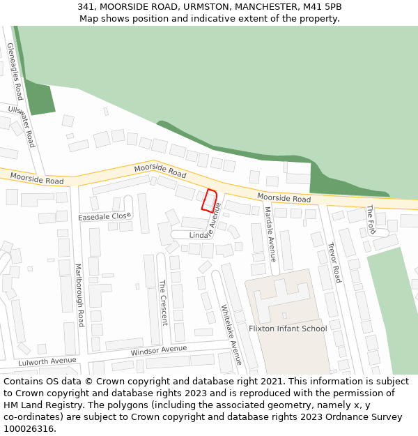 341, MOORSIDE ROAD, URMSTON, MANCHESTER, M41 5PB: Location map and indicative extent of plot