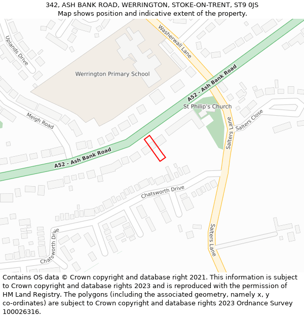 342, ASH BANK ROAD, WERRINGTON, STOKE-ON-TRENT, ST9 0JS: Location map and indicative extent of plot