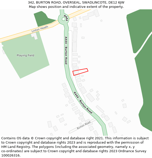 342, BURTON ROAD, OVERSEAL, SWADLINCOTE, DE12 6JW: Location map and indicative extent of plot