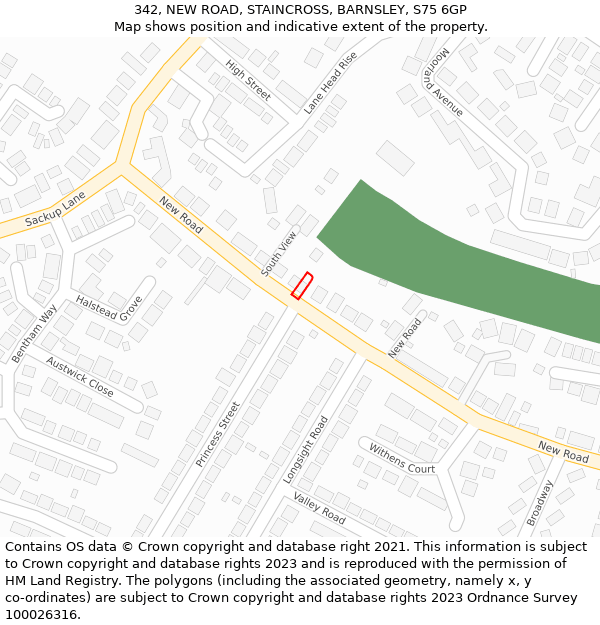 342, NEW ROAD, STAINCROSS, BARNSLEY, S75 6GP: Location map and indicative extent of plot