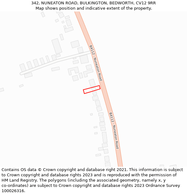 342, NUNEATON ROAD, BULKINGTON, BEDWORTH, CV12 9RR: Location map and indicative extent of plot