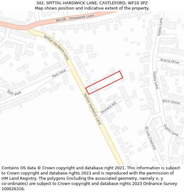 342, SPITTAL HARDWICK LANE, CASTLEFORD, WF10 3PZ: Location map and indicative extent of plot