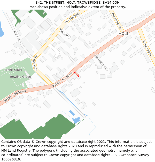 342, THE STREET, HOLT, TROWBRIDGE, BA14 6QH: Location map and indicative extent of plot