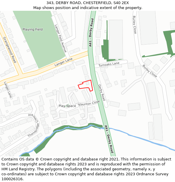 343, DERBY ROAD, CHESTERFIELD, S40 2EX: Location map and indicative extent of plot