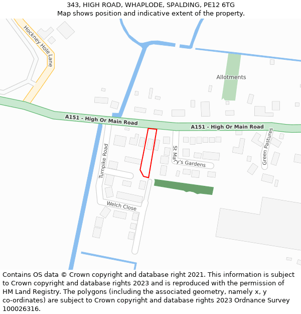 343, HIGH ROAD, WHAPLODE, SPALDING, PE12 6TG: Location map and indicative extent of plot