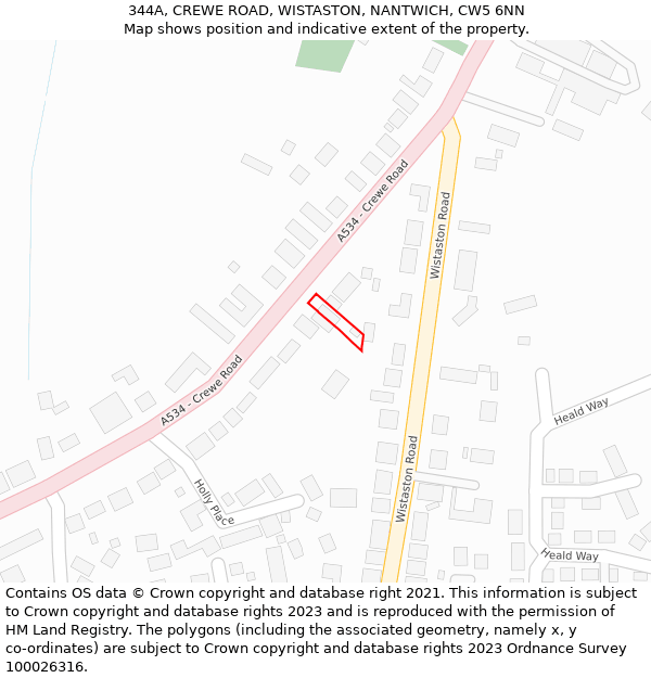 344A, CREWE ROAD, WISTASTON, NANTWICH, CW5 6NN: Location map and indicative extent of plot