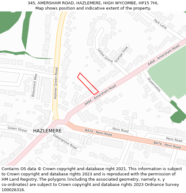 345, AMERSHAM ROAD, HAZLEMERE, HIGH WYCOMBE, HP15 7HL: Location map and indicative extent of plot