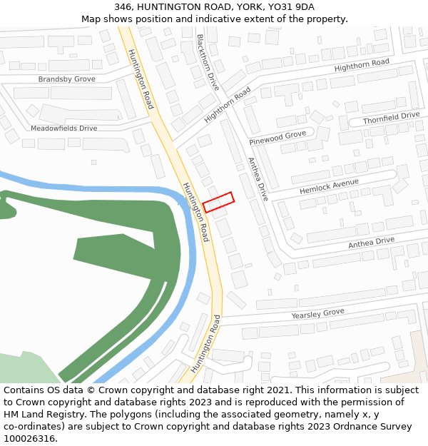 346, HUNTINGTON ROAD, YORK, YO31 9DA: Location map and indicative extent of plot