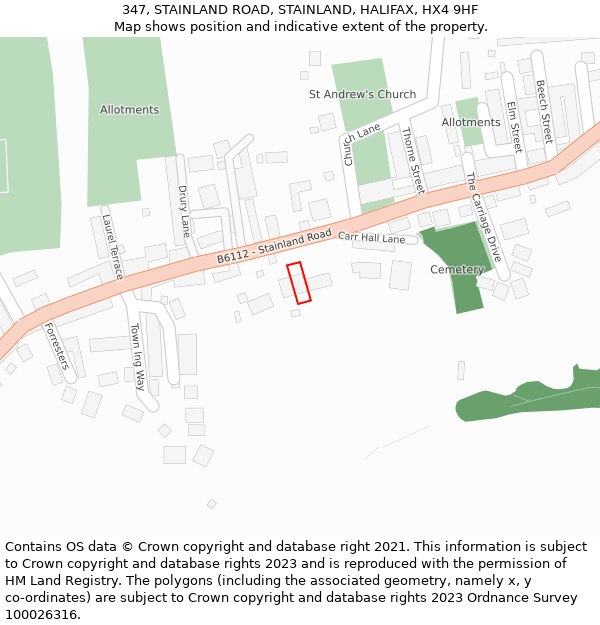 347, STAINLAND ROAD, STAINLAND, HALIFAX, HX4 9HF: Location map and indicative extent of plot