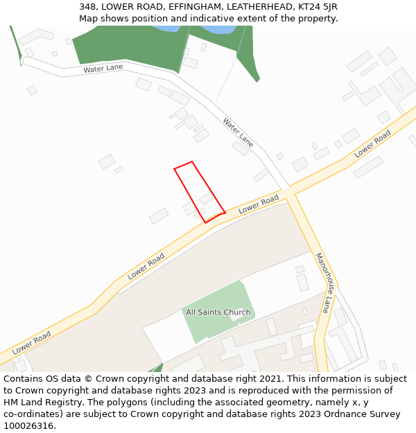 348, LOWER ROAD, EFFINGHAM, LEATHERHEAD, KT24 5JR: Location map and indicative extent of plot