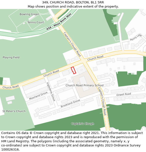 349, CHURCH ROAD, BOLTON, BL1 5RR: Location map and indicative extent of plot
