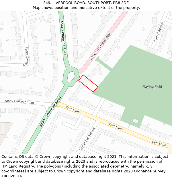 349, LIVERPOOL ROAD, SOUTHPORT, PR8 3DE: Location map and indicative extent of plot