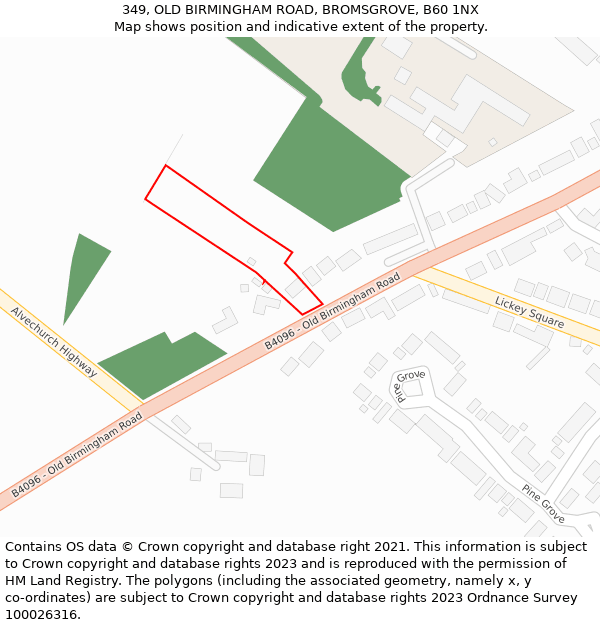 349, OLD BIRMINGHAM ROAD, BROMSGROVE, B60 1NX: Location map and indicative extent of plot