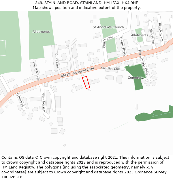 349, STAINLAND ROAD, STAINLAND, HALIFAX, HX4 9HF: Location map and indicative extent of plot