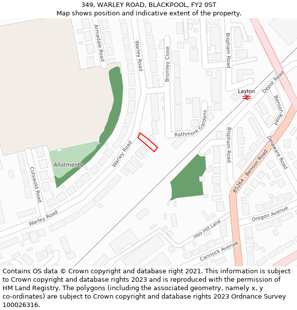 349, WARLEY ROAD, BLACKPOOL, FY2 0ST: Location map and indicative extent of plot