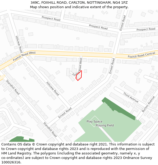 349C, FOXHILL ROAD, CARLTON, NOTTINGHAM, NG4 1PZ: Location map and indicative extent of plot