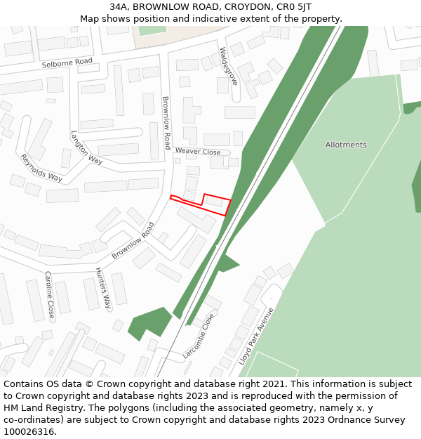 34A, BROWNLOW ROAD, CROYDON, CR0 5JT: Location map and indicative extent of plot