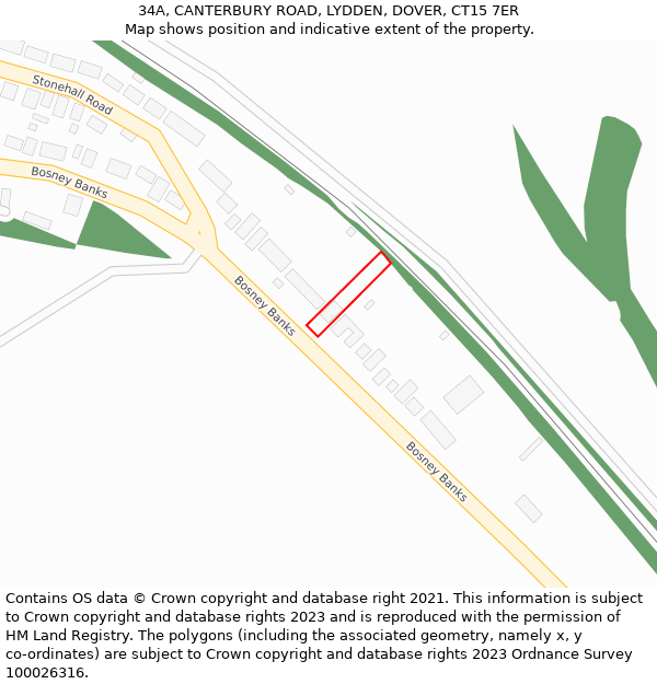 34A, CANTERBURY ROAD, LYDDEN, DOVER, CT15 7ER: Location map and indicative extent of plot